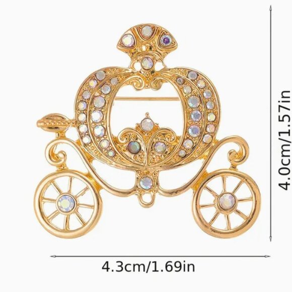Cinderella Countryside Pumpkin Miniature carriage Vintage Style Crystal Brooch - Picture 2 of 3